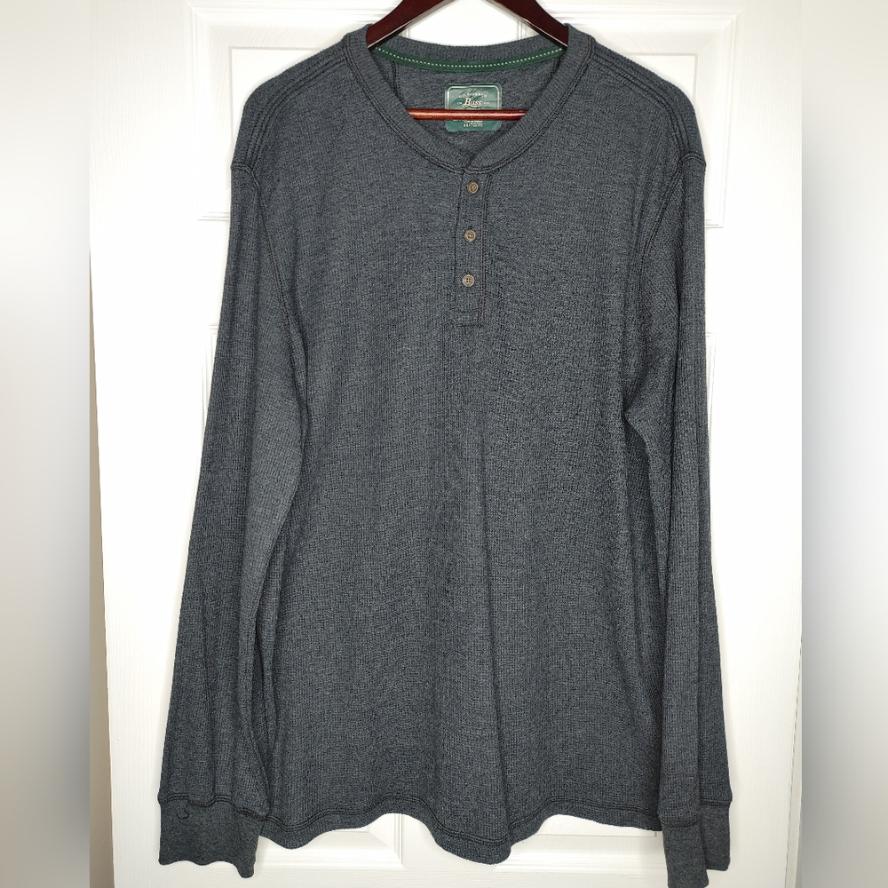 G. H. BASS & CO. 3 BUTTON WAFFLE KNIT THERMAL SHIRT, GRAY XL - Picture 1 of 6